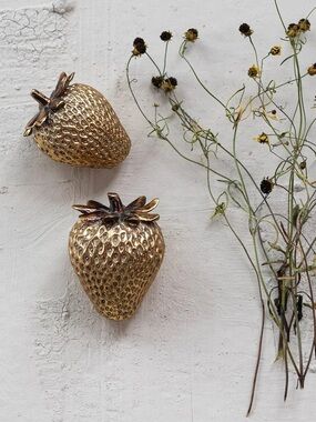 Resin Gold Colored Strawberries, Set of 2